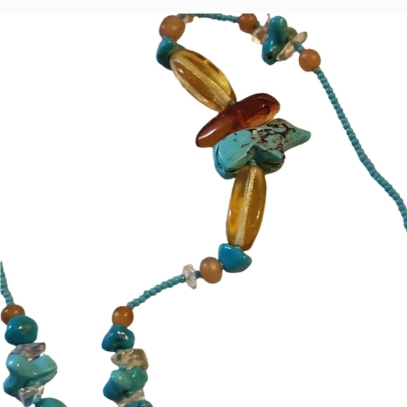 Vintage Native American Turquoise and Amber Beaded Lariat Fetish Bear Necklace - Picture 9 of 14